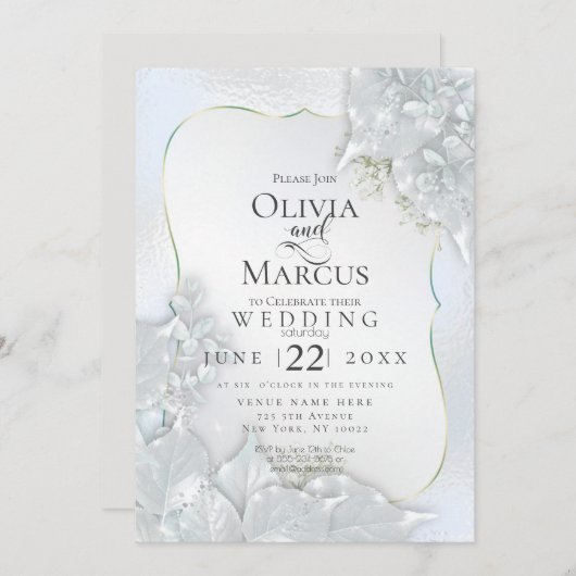 HOCHZEIT | Icy Blue Pearl Shimmer Einladung (Vorne/Hinten)