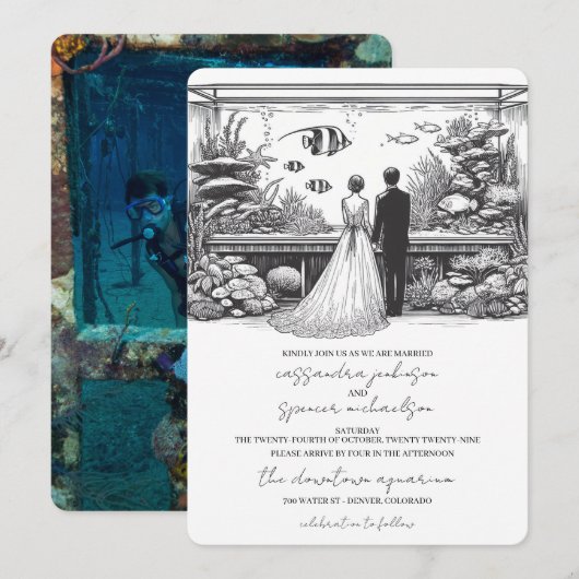 Hochzeit im Aquarium Einladung (Vorne/Hinten)