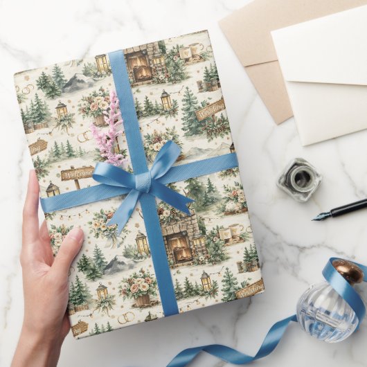 Hochzeit im Berghotel Wasserfarbenmuster Geschenkpapier (Schenken)