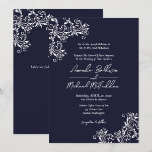 Hochzeit im eleganten Navy- und Weißstil Einladung