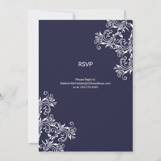 Hochzeit im eleganten Stil der Marine und des Weiß Einladung (Rückseite)