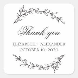 Hochzeit im Garten. Schwarz-Weiß-Botanik danke Quadratischer Aufkleber