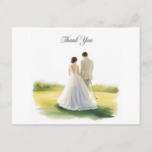Hochzeit im Golf mit Braut und Bräutigam mit Text Postkarte