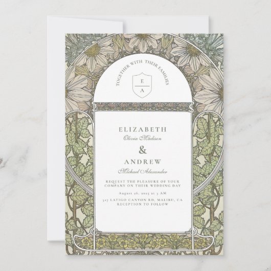 Hochzeit im Grünen Jugendstil Einladung (Vorderseite)