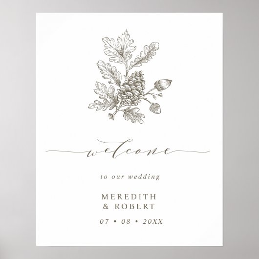 Hochzeit im Herbst Acorn & Pinecone - Willkommen Poster (Vorne)
