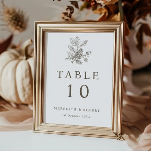 Hochzeit im Herbst Acorns & Pinecone Tischnummer