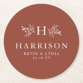 Hochzeit im Herbst aus rustikalem Monogramm Terrak Runder Pappuntersetzer (Vorderseite)