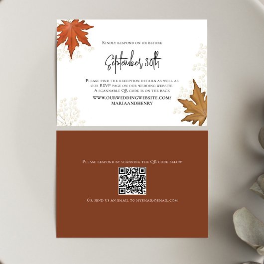 Hochzeit im Herbst Blätter Eleganter UAWG QR-Code RSVP Karte