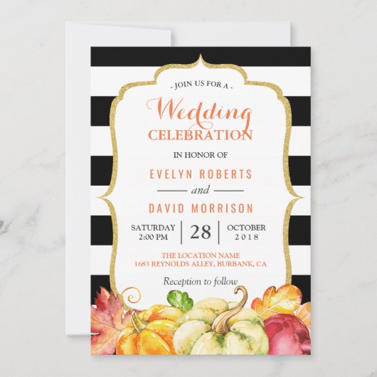 Hochzeit im Herbst | Blätter für Herbstpumpen Einladung (Vorderseite)