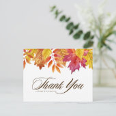 Hochzeit im Herbst Blätter mit Wasserfarbe Danke Postkarte (Stehend Vorderseite)