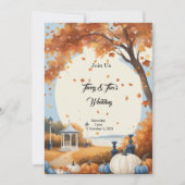Hochzeit im Herbst Blue White Pumpkins Einladung (Vorderseite)