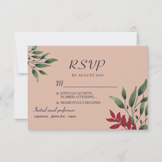 Hochzeit im Herbst Blush Burgundy RSVP Karte (Vorderseite)