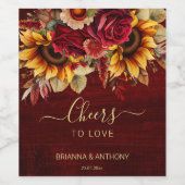 Hochzeit im Herbst Bordeaux Rose Sonnenblumen frön Weinetikett (Einzelnes Label)