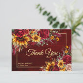 Hochzeit im Herbst bordeauxfarbene Rose Gelbe Sonn Dankeskarte (Stehend Vorderseite)