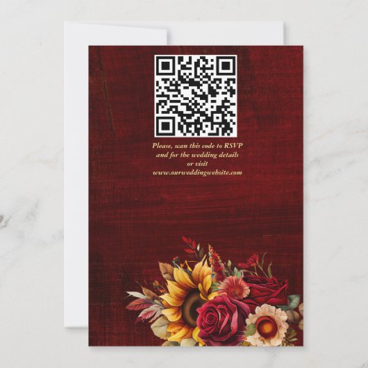 Hochzeit im Herbst bordeauxfarbene Rose Gelbe Sonn Einladung (Rückseite)