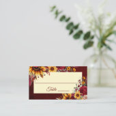 Hochzeit im Herbst bordeauxfarbene Rose Gelbe Sonn Platzkarte (Stehend Vorderseite)