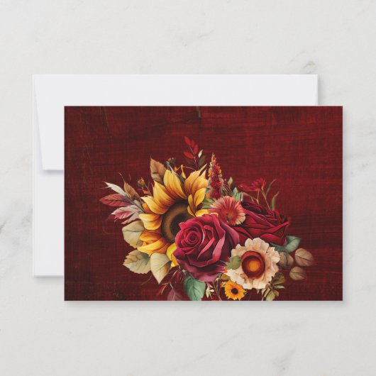 Hochzeit im Herbst bordeauxfarbene Rose Gelbe Sonn RSVP Karte (Rückseite)