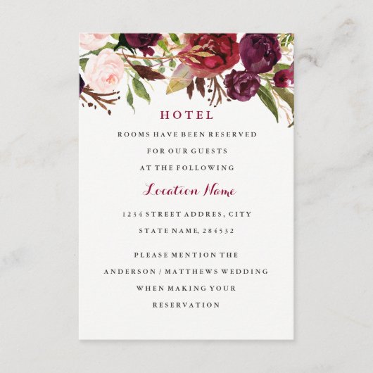 Hochzeit im Herbst Burgund Rote Flora Hotel Card Begleitkarte (Vorderseite)