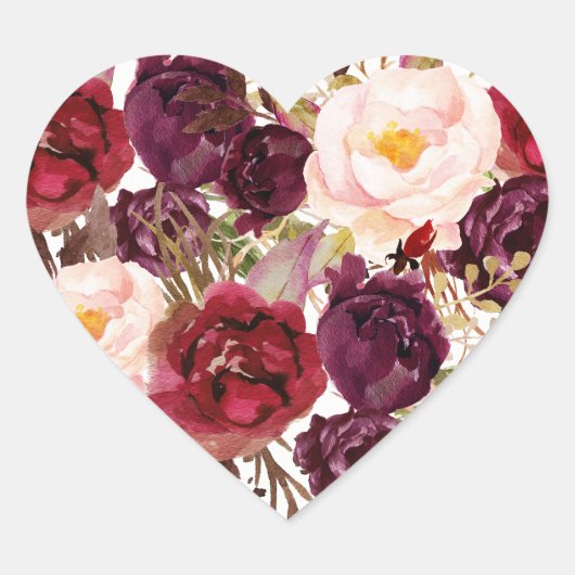 Hochzeit im Herbst Burgund Rote Flora Siegel Herz-Aufkleber (Vorderseite)
