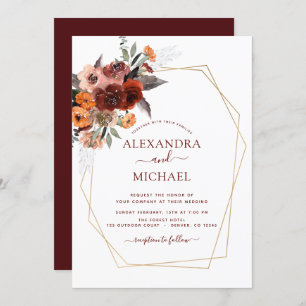 Hochzeit im Herbst Burgundy Gold Floral Einladung