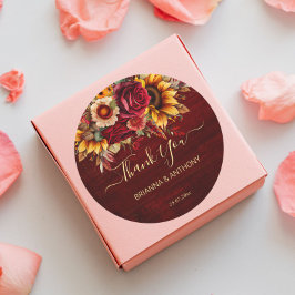 Hochzeit im Herbst burgundy Rose Sonnenblumen viel Runder Aufkleber