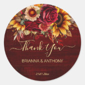 Hochzeit im Herbst burgundy Rose Sonnenblumen viel Runder Aufkleber (Vorderseite)