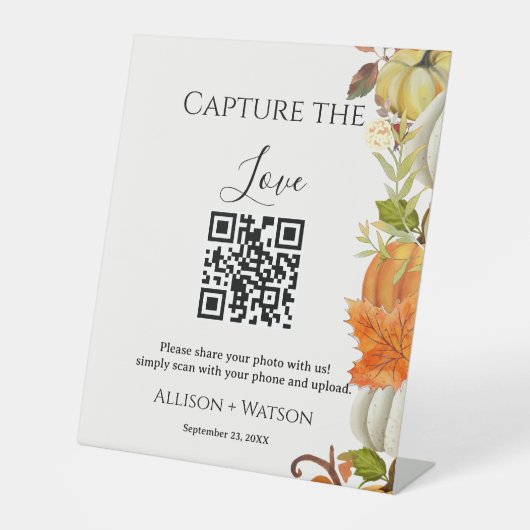 Hochzeit im Herbst Capture Liebe QR Code Hochzeit  Sockelschild (Vorderseite)