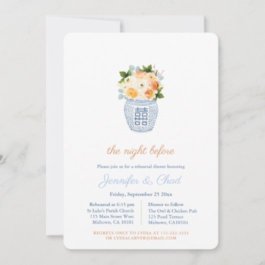 Hochzeit im Herbst Chinoiserie Probe Abendessen Einladung (Vorderseite)