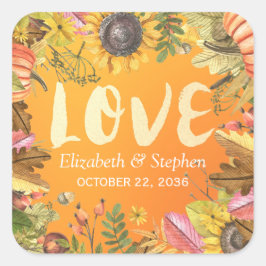 Hochzeit im Herbst Danke Autumn Maple Blätter Pump Quadratischer Aufkleber