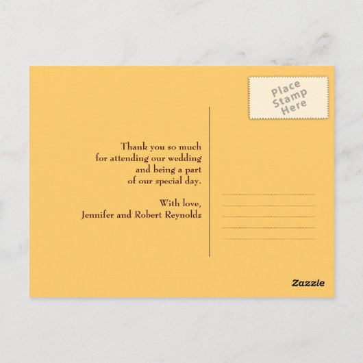 Hochzeit im Herbst Danke Post Card (gelb hinten) Postkarte (Rückseite)