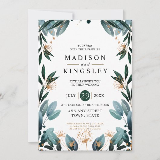 Hochzeit im Herbst 🍂 Deep Blue Floral Elegante 💙 Einladung (Vorderseite)