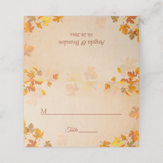 Hochzeit im Herbst der Blätter für die Herbstmaple Platzkarte (Außenseite Aufgefaltet)