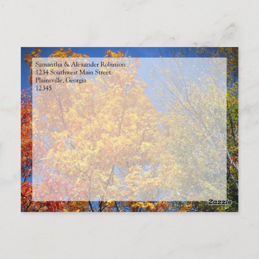 Hochzeit im Herbst der farbenfrohen Herbstbäume/Da Postkarte (Rückseite)