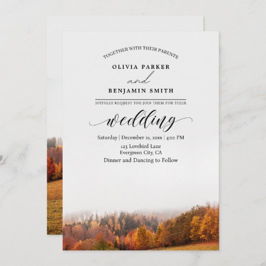 Hochzeit im Herbst der Herbstwälder Einladung (Vorne/Hinten)