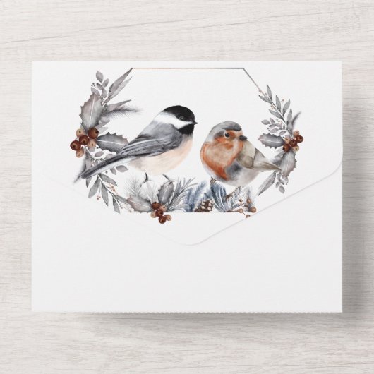 Hochzeit im Herbst der Kiefernwälder in einem Einz All In One Einladung (Rückseite)