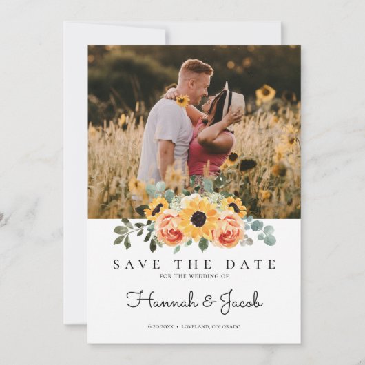 Hochzeit im Herbst der Sonnenblumen-Rose Save The Date (Vorderseite)