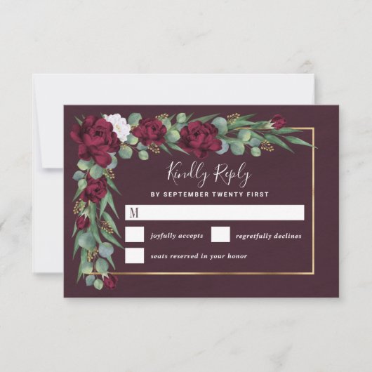 Hochzeit im Herbst der Wasserfarben Burgund und Go RSVP Karte (Vorderseite)