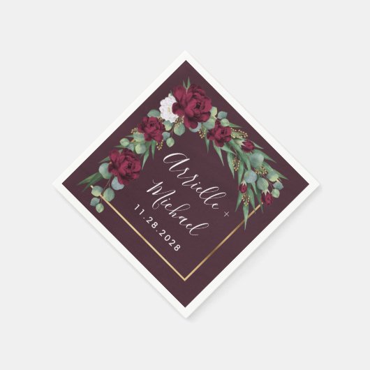 Hochzeit im Herbst der Wasserfarben Burgund und Go Serviette (Ecke)