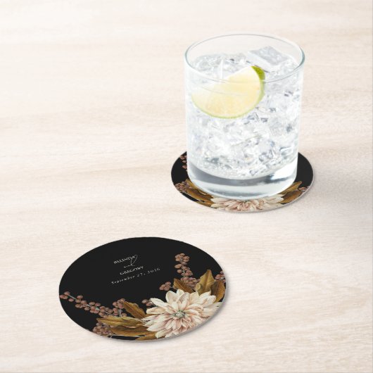 Hochzeit im Herbst des blorschwarzen Herbstes Runder Pappuntersetzer (Vor Ort)