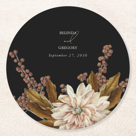 Hochzeit im Herbst des blorschwarzen Herbstes Runder Pappuntersetzer (Vorderseite)