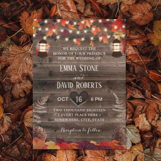 Hochzeit im Herbst des Herbstes hinterlässt rustik Einladung