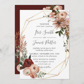 Hochzeit im Herbst Earthy Burgundy Blush Orange Gr Einladung (Vorne/Hinten)