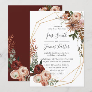Hochzeit im Herbst Earthy Burgundy Blush Orange Gr Einladung