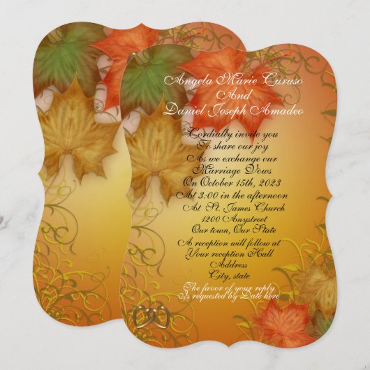 Hochzeit im Herbst Einladung Herbstblätter (Vorne/Hinten)