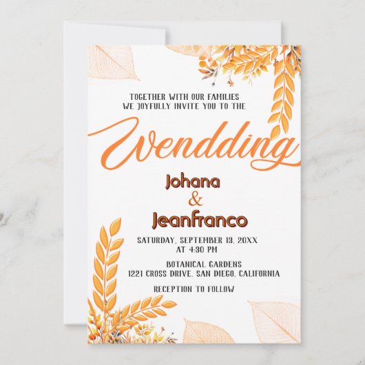 Hochzeit im Herbst Einladung Orange Moderne Schrif (Vorderseite)