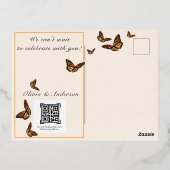 Hochzeit im Herbst Elfenbein QRC Blumenmonarch But Folie Einladungspostkarte (Rückseite)