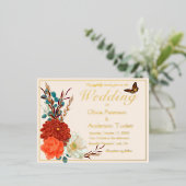 Hochzeit im Herbst Elfenbein QRC Blumenmonarch But Folie Einladungspostkarte (Stehend vorne)