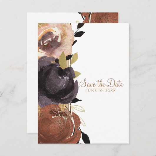 Hochzeit im Herbst Fett Glam Blume Save the Date Ankündigungspostkarte (Vorne/Hinten)