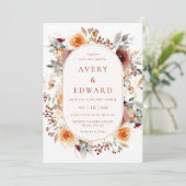 Hochzeit im Herbst Floral Burnt Orange Terracotta Einladung (Stehend Vorderseite)