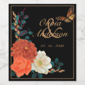 Hochzeit im Herbst Floral Monarch Butterfly Weinetikett (Einzelnes Label)